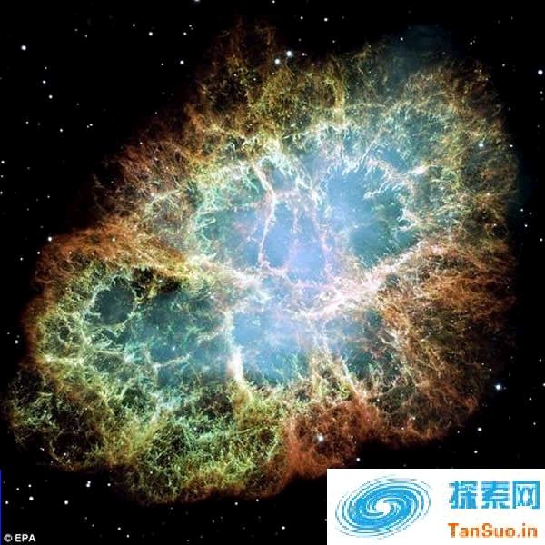 蟹状星云，由大约1000年前的一场超新星爆炸形成。科学家在海底发现了来自外太空的尘埃，对这种尘埃进行研究有助于确定太空中的大规模爆炸所能产生的重元素数量