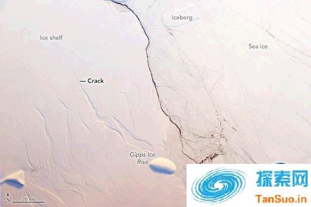 NASA拍到南极冰棚惊现巨大裂缝